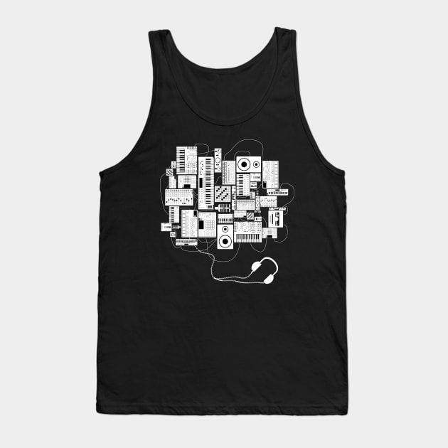 Electronic Music Producer With Synthesizer and Drum Machine Tank Top by Mewzeek_T